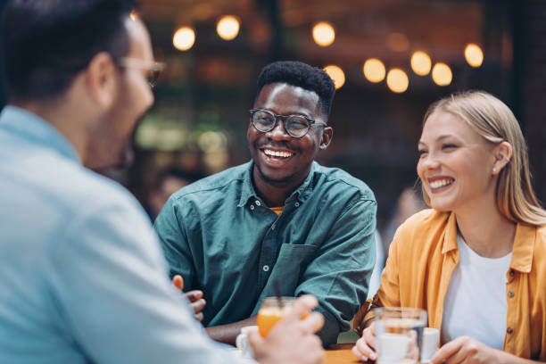 A group of people hang out together